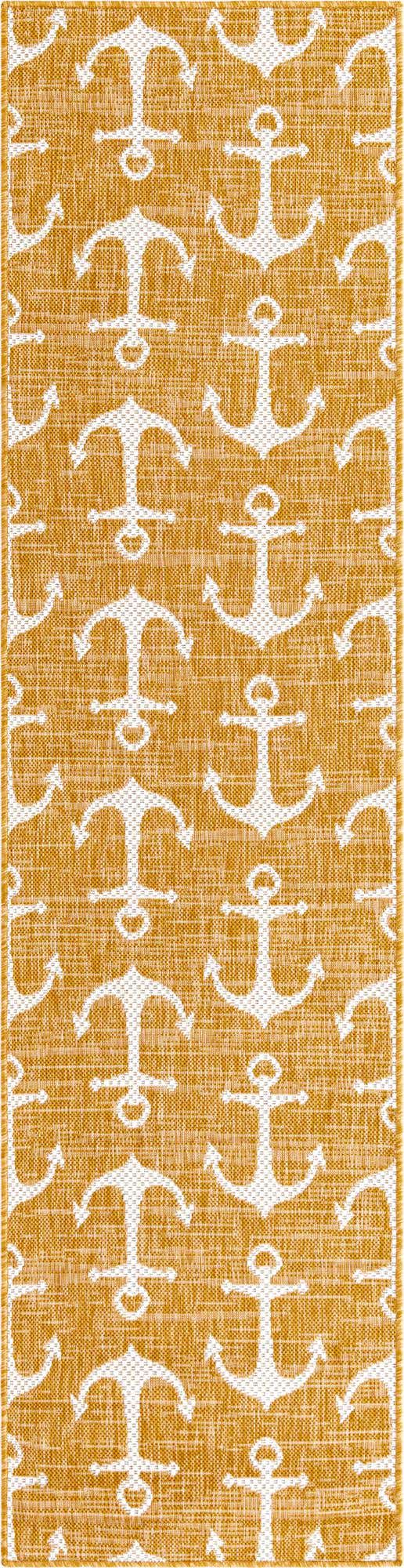 Yellow 2' x 8' Outdoor Coastal Runner Area Rug Weather Resistant for Patio, Deck, Terrace, Balcony, Porch 100% Polypropylene Coastal Decor Carpet for Sale at Rug Engine