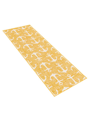 Yellow 2' x 6' 1 Outdoor Coastal Runner Area Rug Weather Resistant for Patio, Deck, Terrace, Balcony, Porch 100% Polypropylene Coastal Decor Carpet for Sale at Rug Engine