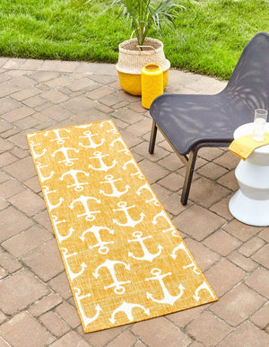 Yellow 2' x 6' 1 Outdoor Coastal Runner Area Rug Weather Resistant for Patio, Deck, Terrace, Balcony, Porch 100% Polypropylene Coastal Decor Carpet for Sale at Rug Engine