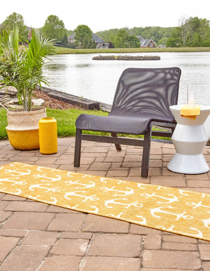 Yellow 2' 7 x 12' Outdoor Coastal Runner Area Rug Weather Resistant for Patio, Deck, Terrace, Balcony, Porch 100% Polypropylene Coastal Decor Carpet for Sale at Rug Engine