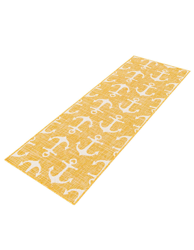 Yellow 2' x 6' 1 Outdoor Coastal Runner Area Rug Weather Resistant for Patio, Deck, Terrace, Balcony, Porch 100% Polypropylene Coastal Decor Carpet for Sale at Rug Engine