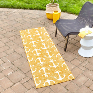 Yellow 2' x 8' Outdoor Coastal Runner Area Rug Weather Resistant for Patio, Deck, Terrace, Balcony, Porch 100% Polypropylene Coastal Decor Carpet for Sale at Rug Engine
