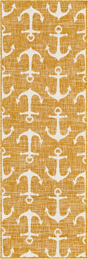 Yellow 2' x 6' 1 Outdoor Coastal Runner Area Rug Weather Resistant for Patio, Deck, Terrace, Balcony, Porch 100% Polypropylene Coastal Decor Carpet for Sale at Rug Engine