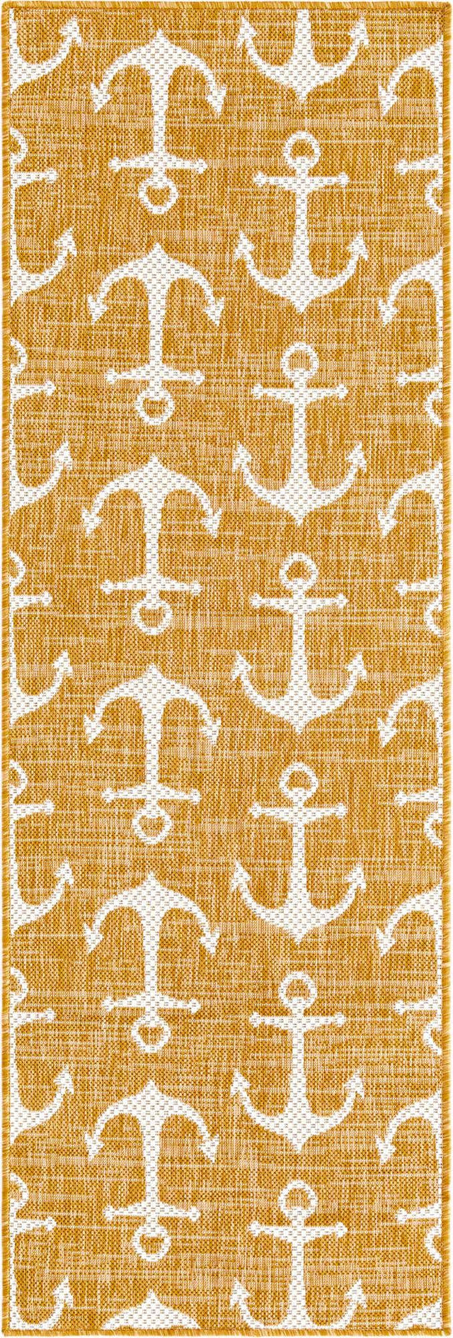 Yellow 2' x 6' 1 Outdoor Coastal Runner Area Rug Weather Resistant for Patio, Deck, Terrace, Balcony, Porch 100% Polypropylene Coastal Decor Carpet for Sale at Rug Engine