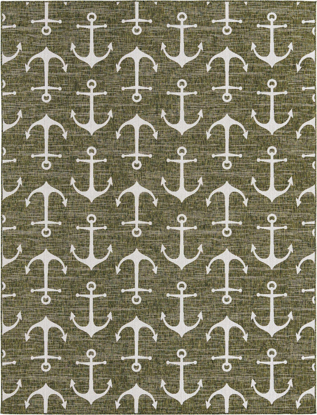 Green 9' x 12' Outdoor Coastal Rectangle Area Rug Weather Resistant for Patio, Deck, Terrace, Balcony, Porch 100% Polypropylene Coastal Decor Carpet for Sale at Rug Engine