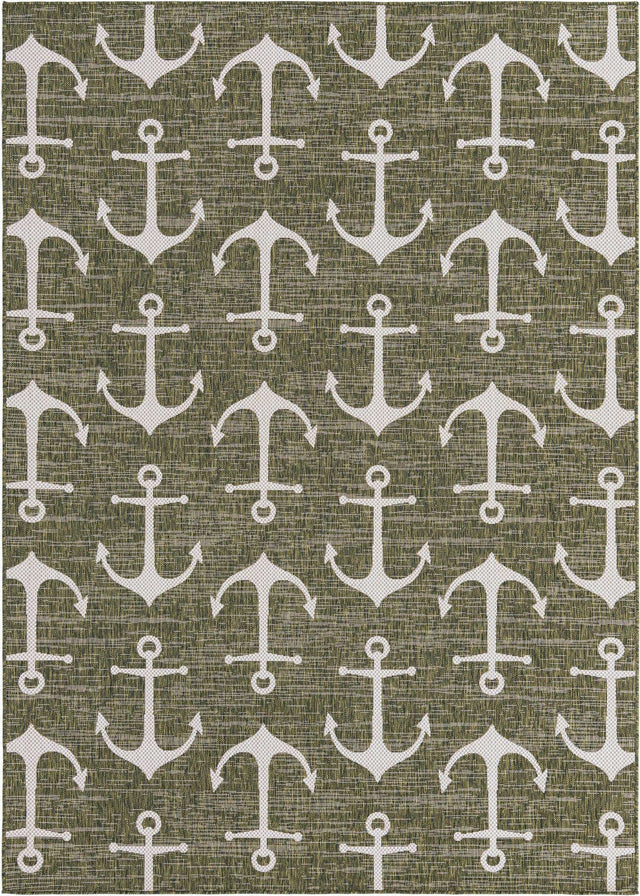Green 7' 1 x 10' Outdoor Coastal Rectangle Area Rug Weather Resistant for Patio, Deck, Terrace, Balcony, Porch 100% Polypropylene Coastal Decor Carpet for Sale at Rug Engine