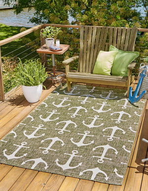 Green 3' 1 x 5' 3 Outdoor Coastal Rectangle Area Rug Weather Resistant for Patio, Deck, Terrace, Balcony, Porch 100% Polypropylene Coastal Decor Carpet for Sale at Rug Engine