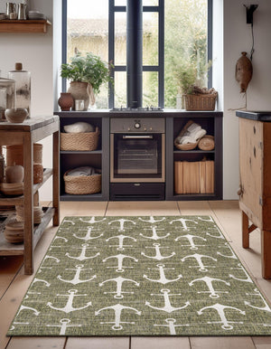Green 7' 10 x 11' Outdoor Coastal Rectangle Area Rug Weather Resistant for Patio, Deck, Terrace, Balcony, Porch 100% Polypropylene Coastal Decor Carpet for Sale at Rug Engine