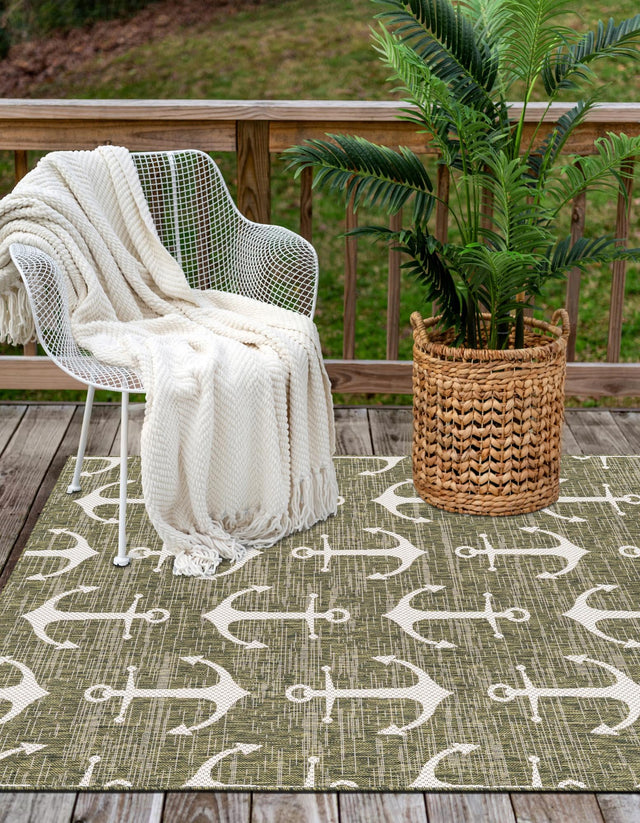 Green 3' 1 x 5' 3 Outdoor Coastal Rectangle Area Rug Weather Resistant for Patio, Deck, Terrace, Balcony, Porch 100% Polypropylene Coastal Decor Carpet for Sale at Rug Engine
