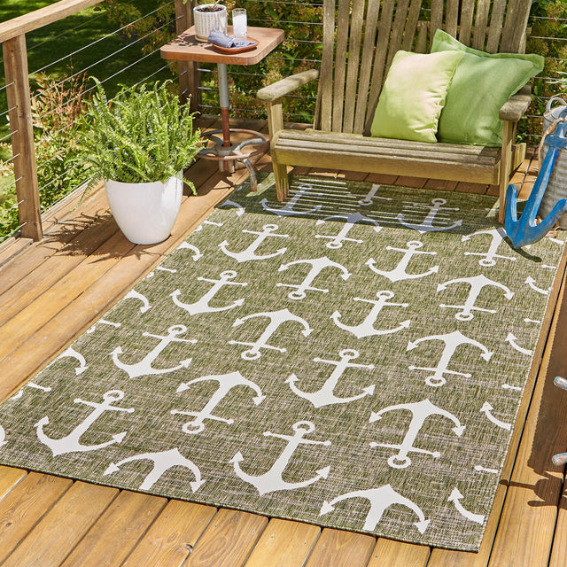 Green 2' x 3' 1 Outdoor Coastal Rectangle Area Rug Weather Resistant for Patio, Deck, Terrace, Balcony, Porch 100% Polypropylene Coastal Decor Carpet for Sale at Rug Engine