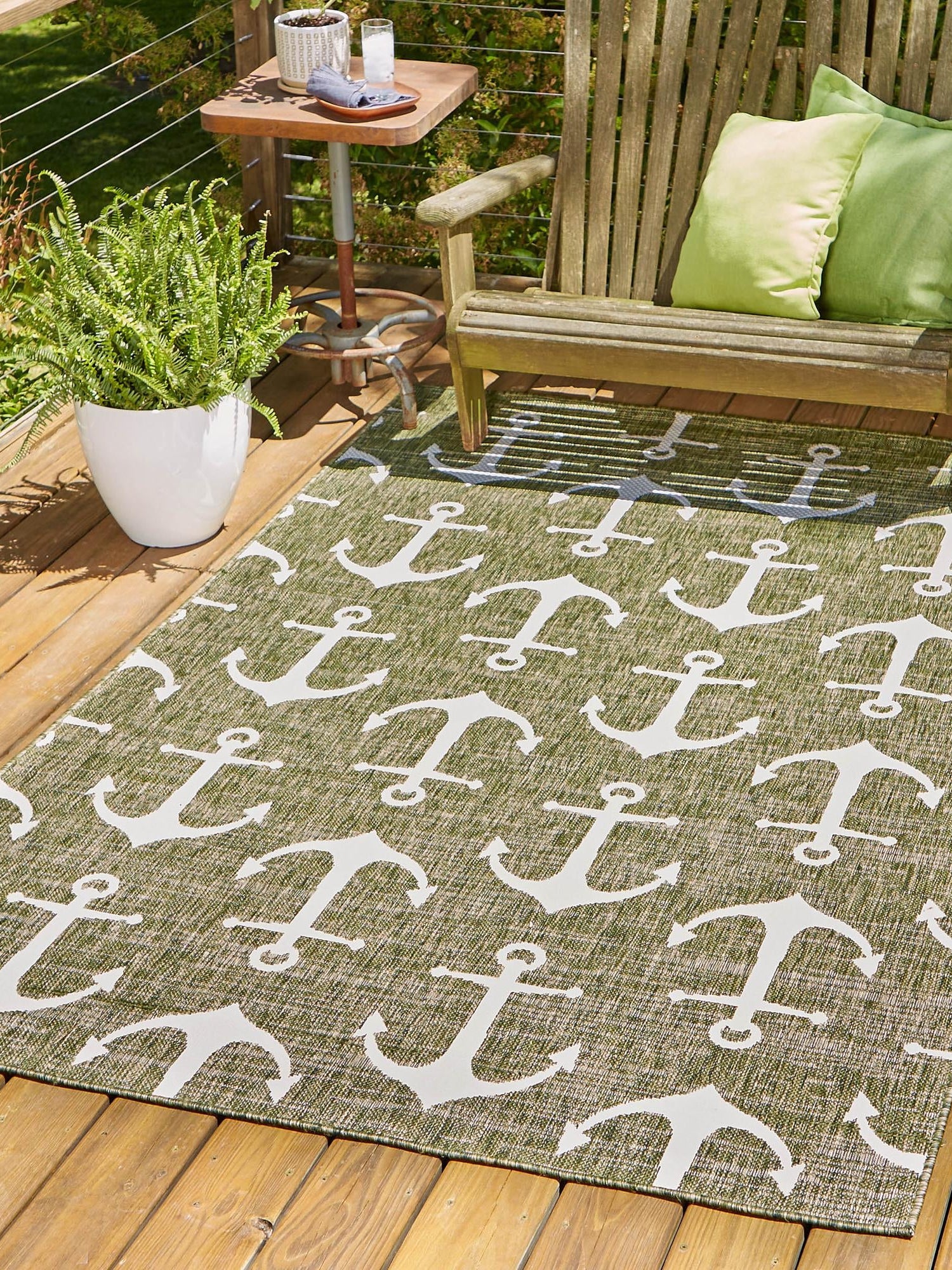 Green 3' 1 x 5' 3 Outdoor Coastal Rectangle Area Rug Weather Resistant for Patio, Deck, Terrace, Balcony, Porch 100% Polypropylene Coastal Decor Carpet for Sale at Rug Engine