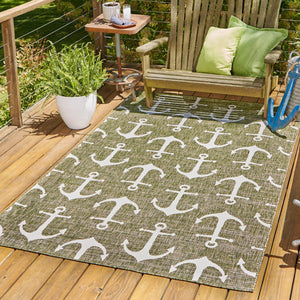 Green 3' 1 x 5' 3 Outdoor Coastal Rectangle Area Rug Weather Resistant for Patio, Deck, Terrace, Balcony, Porch 100% Polypropylene Coastal Decor Carpet for Sale at Rug Engine