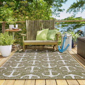 Green 10' x 14' 1 Outdoor Coastal Rectangle Area Rug Weather Resistant for Patio, Deck, Terrace, Balcony, Porch 100% Polypropylene Coastal Decor Carpet for Sale at Rug Engine