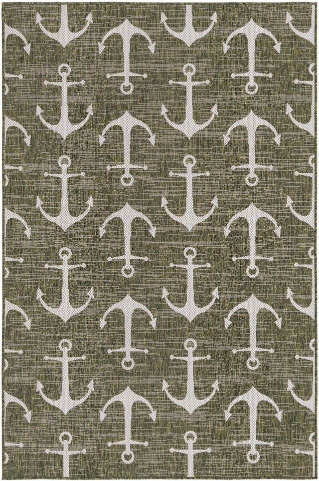 Green 5' 3 x 8' Outdoor Coastal Rectangle Area Rug Weather Resistant for Patio, Deck, Terrace, Balcony, Porch 100% Polypropylene Coastal Decor Carpet for Sale at Rug Engine