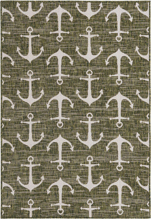 Green 4' 1 x 6' 1 Outdoor Coastal Rectangle Area Rug Weather Resistant for Patio, Deck, Terrace, Balcony, Porch 100% Polypropylene Coastal Decor Carpet for Sale at Rug Engine