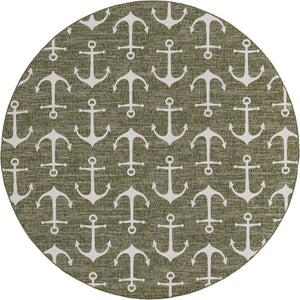Green 10' x 10' Outdoor Coastal Round Area Rug Weather Resistant for Patio, Deck, Terrace, Balcony, Porch 100% Polypropylene Coastal Decor Carpet for Sale at Rug Engine