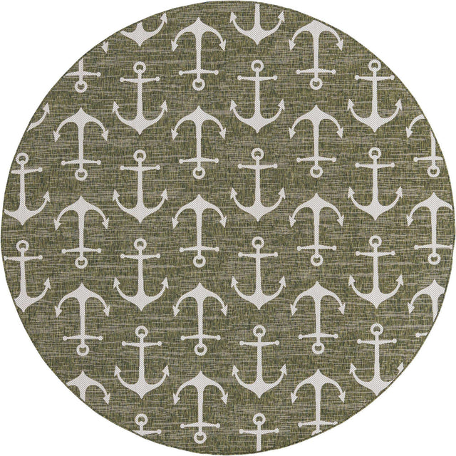 Green 10' x 10' Outdoor Coastal Round Area Rug Weather Resistant for Patio, Deck, Terrace, Balcony, Porch 100% Polypropylene Coastal Decor Carpet for Sale at Rug Engine