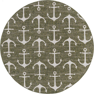 Green 7' 10 x 7' 10 Outdoor Coastal Round Area Rug Weather Resistant for Patio, Deck, Terrace, Balcony, Porch 100% Polypropylene Coastal Decor Carpet for Sale at Rug Engine