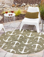 Green 7' 10 x 7' 10 Outdoor Coastal Round Area Rug Weather Resistant for Patio, Deck, Terrace, Balcony, Porch 100% Polypropylene Coastal Decor Carpet for Sale at Rug Engine