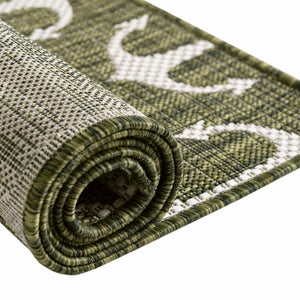Green 3' 1 x 3' 1 Outdoor Coastal Round Area Rug Weather Resistant for Patio, Deck, Terrace, Balcony, Porch 100% Polypropylene Coastal Decor Carpet for Sale at Rug Engine