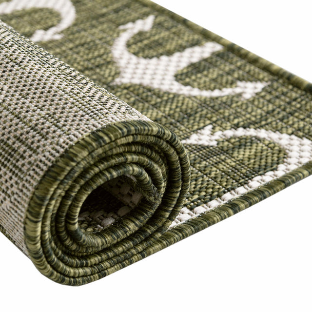 Green 3' 1 x 3' 1 Outdoor Coastal Round Area Rug Weather Resistant for Patio, Deck, Terrace, Balcony, Porch 100% Polypropylene Coastal Decor Carpet for Sale at Rug Engine