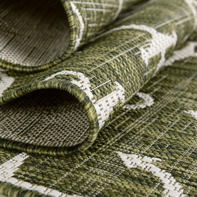 Green 3' 1 x 3' 1 Outdoor Coastal Round Area Rug Weather Resistant for Patio, Deck, Terrace, Balcony, Porch 100% Polypropylene Coastal Decor Carpet for Sale at Rug Engine