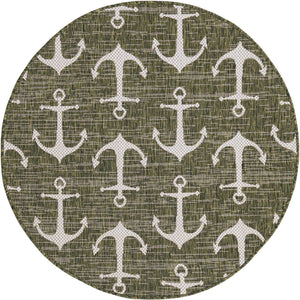 Green 4' 1 x 4' 1 Outdoor Coastal Round Area Rug Weather Resistant for Patio, Deck, Terrace, Balcony, Porch 100% Polypropylene Coastal Decor Carpet for Sale at Rug Engine