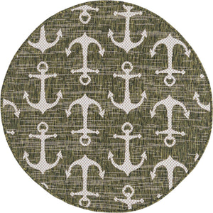 Green 3' 1 x 3' 1 Outdoor Coastal Round Area Rug Weather Resistant for Patio, Deck, Terrace, Balcony, Porch 100% Polypropylene Coastal Decor Carpet for Sale at Rug Engine