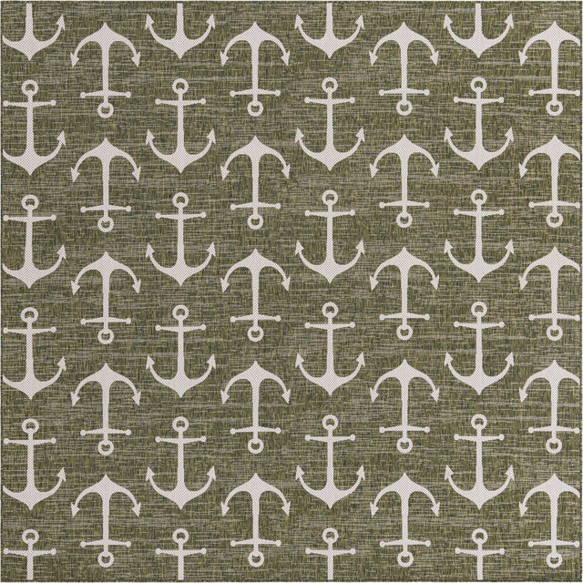 Green 10' x 10' Outdoor Coastal Square Area Rug Weather Resistant for Patio, Deck, Terrace, Balcony, Porch 100% Polypropylene Coastal Decor Carpet for Sale at Rug Engine