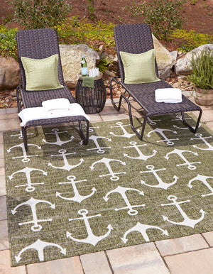 Green 10' x 10' Outdoor Coastal Square Area Rug Weather Resistant for Patio, Deck, Terrace, Balcony, Porch 100% Polypropylene Coastal Decor Carpet for Sale at Rug Engine