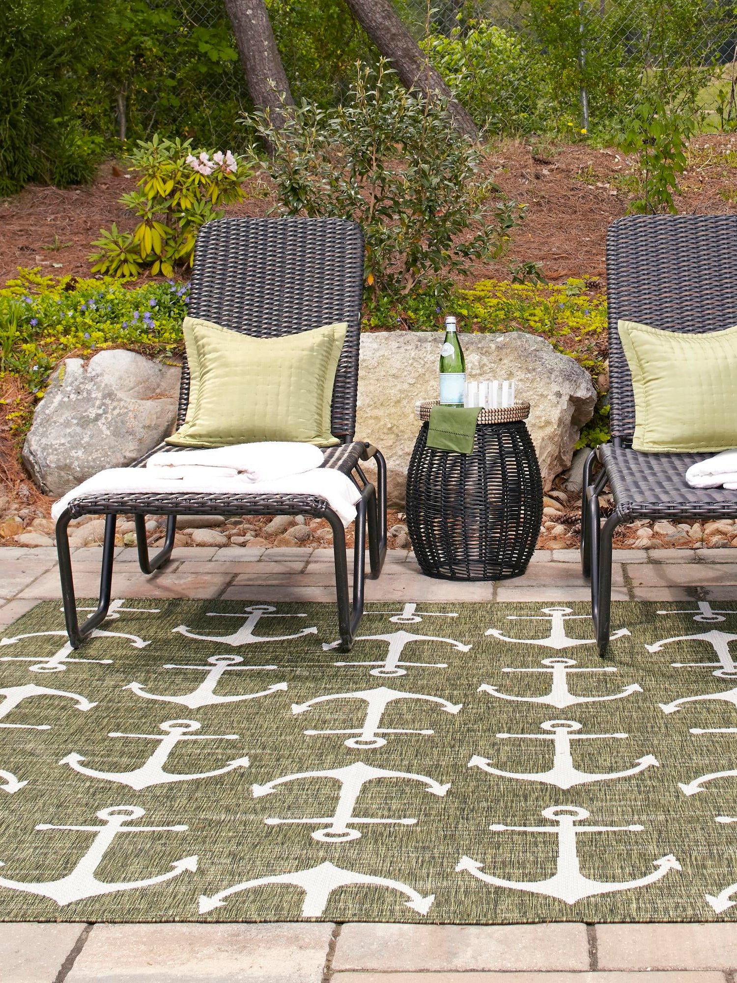 Green 13' 1 x 13' 1 Outdoor Coastal Square Area Rug Weather Resistant for Patio, Deck, Terrace, Balcony, Porch 100% Polypropylene Coastal Decor Carpet for Sale at Rug Engine