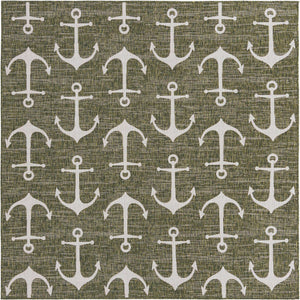 Green 7' 10 x 7' 10 Outdoor Coastal Square Area Rug Weather Resistant for Patio, Deck, Terrace, Balcony, Porch 100% Polypropylene Coastal Decor Carpet for Sale at Rug Engine