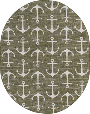 Green 7' 10 x 10' Outdoor Coastal Oval Area Rug Weather Resistant for Patio, Deck, Terrace, Balcony, Porch 100% Polypropylene Coastal Decor Carpet for Sale at Rug Engine