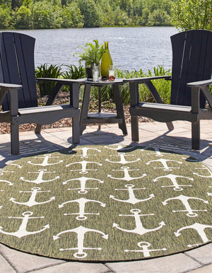 Green 5' 3 x 8' Outdoor Coastal Oval Area Rug Weather Resistant for Patio, Deck, Terrace, Balcony, Porch 100% Polypropylene Coastal Decor Carpet for Sale at Rug Engine