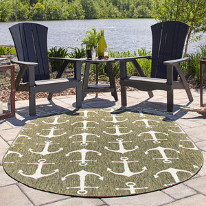 Green 7' 10 x 10' Outdoor Coastal Oval Area Rug Weather Resistant for Patio, Deck, Terrace, Balcony, Porch 100% Polypropylene Coastal Decor Carpet for Sale at Rug Engine