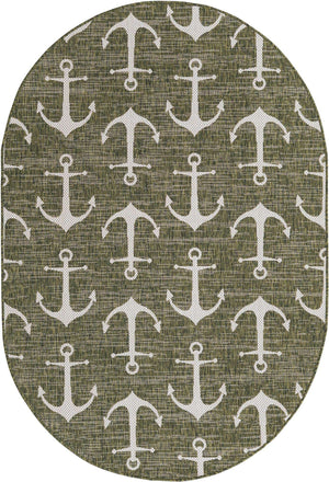 Green 5' 3 x 8' Outdoor Coastal Oval Area Rug Weather Resistant for Patio, Deck, Terrace, Balcony, Porch 100% Polypropylene Coastal Decor Carpet for Sale at Rug Engine