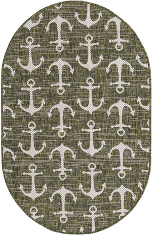 Green 3' 1 x 5' 3 Outdoor Coastal Oval Area Rug Weather Resistant for Patio, Deck, Terrace, Balcony, Porch 100% Polypropylene Coastal Decor Carpet for Sale at Rug Engine