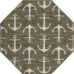Green 5' 3 x 5' 3 Outdoor Coastal Octagon Area Rug Weather Resistant for Patio, Deck, Terrace, Balcony, Porch 100% Polypropylene Coastal Decor Carpet for Sale at Rug Engine
