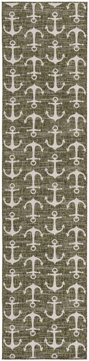 Green 2' 7 x 12' Outdoor Coastal Runner Area Rug Weather Resistant for Patio, Deck, Terrace, Balcony, Porch 100% Polypropylene Coastal Decor Carpet for Sale at Rug Engine