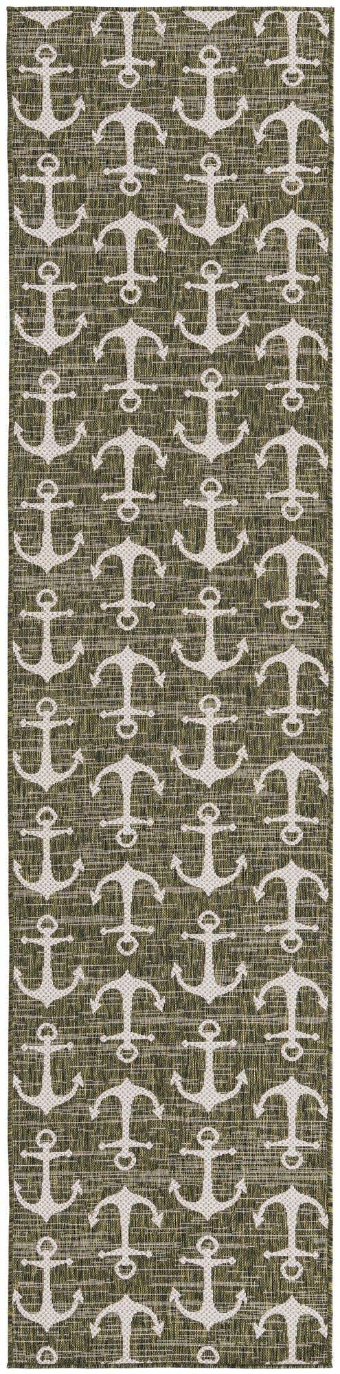 Green 2' 7 x 12' Outdoor Coastal Runner Area Rug Weather Resistant for Patio, Deck, Terrace, Balcony, Porch 100% Polypropylene Coastal Decor Carpet for Sale at Rug Engine
