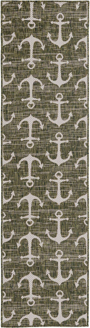 Green 2' x 8' Outdoor Coastal Runner Area Rug Weather Resistant for Patio, Deck, Terrace, Balcony, Porch 100% Polypropylene Coastal Decor Carpet for Sale at Rug Engine