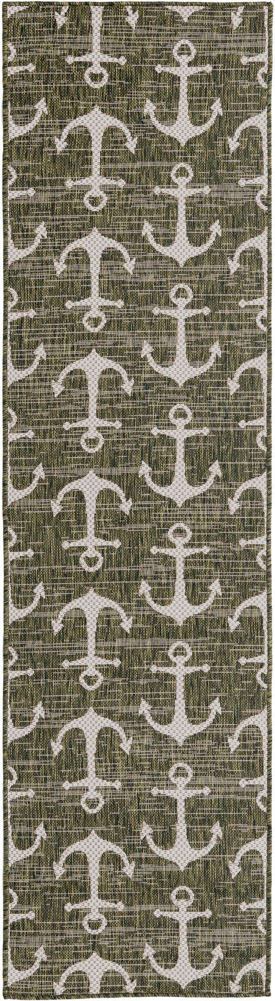 Green 2' x 8' Outdoor Coastal Runner Area Rug Weather Resistant for Patio, Deck, Terrace, Balcony, Porch 100% Polypropylene Coastal Decor Carpet for Sale at Rug Engine