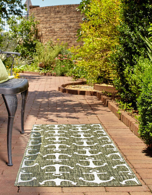 Green 2' 7 x 12' Outdoor Coastal Runner Area Rug Weather Resistant for Patio, Deck, Terrace, Balcony, Porch 100% Polypropylene Coastal Decor Carpet for Sale at Rug Engine