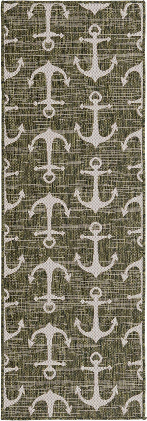 Green 2' x 6' 1 Outdoor Coastal Runner Area Rug Weather Resistant for Patio, Deck, Terrace, Balcony, Porch 100% Polypropylene Coastal Decor Carpet for Sale at Rug Engine