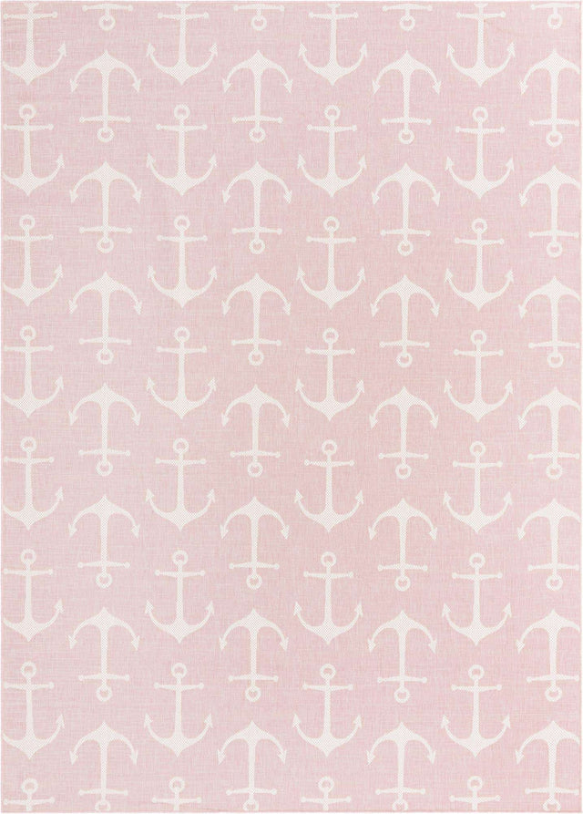 Pink 10' x 14' 1 Outdoor Coastal Rectangle Area Rug Weather Resistant for Patio, Deck, Terrace, Balcony, Porch 100% Polypropylene Coastal Decor Carpet for Sale at Rug Engine