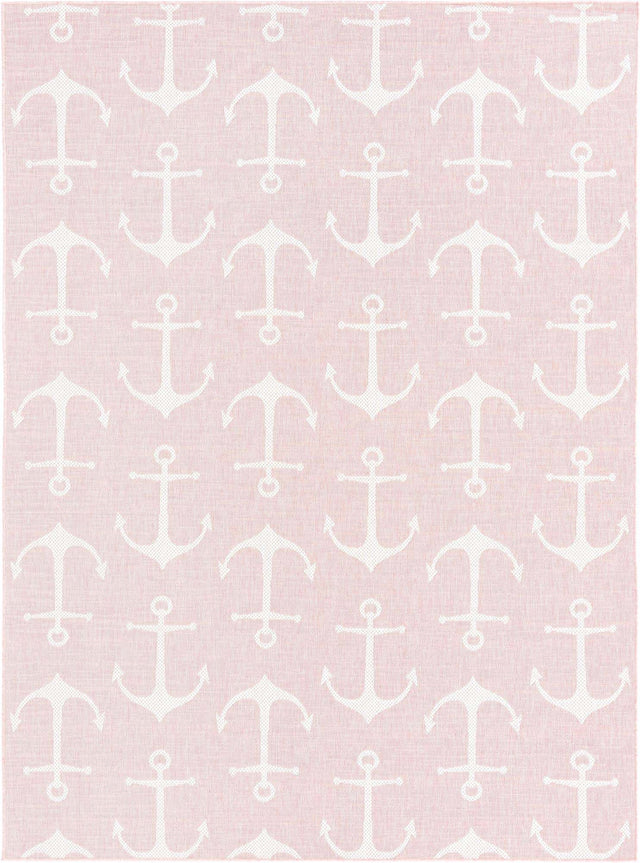 Pink 7' 10 x 11' Outdoor Coastal Rectangle Area Rug Weather Resistant for Patio, Deck, Terrace, Balcony, Porch 100% Polypropylene Coastal Decor Carpet for Sale at Rug Engine