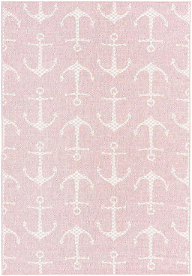 Pink 6' 1 x 9' Outdoor Coastal Rectangle Area Rug Weather Resistant for Patio, Deck, Terrace, Balcony, Porch 100% Polypropylene Coastal Decor Carpet for Sale at Rug Engine