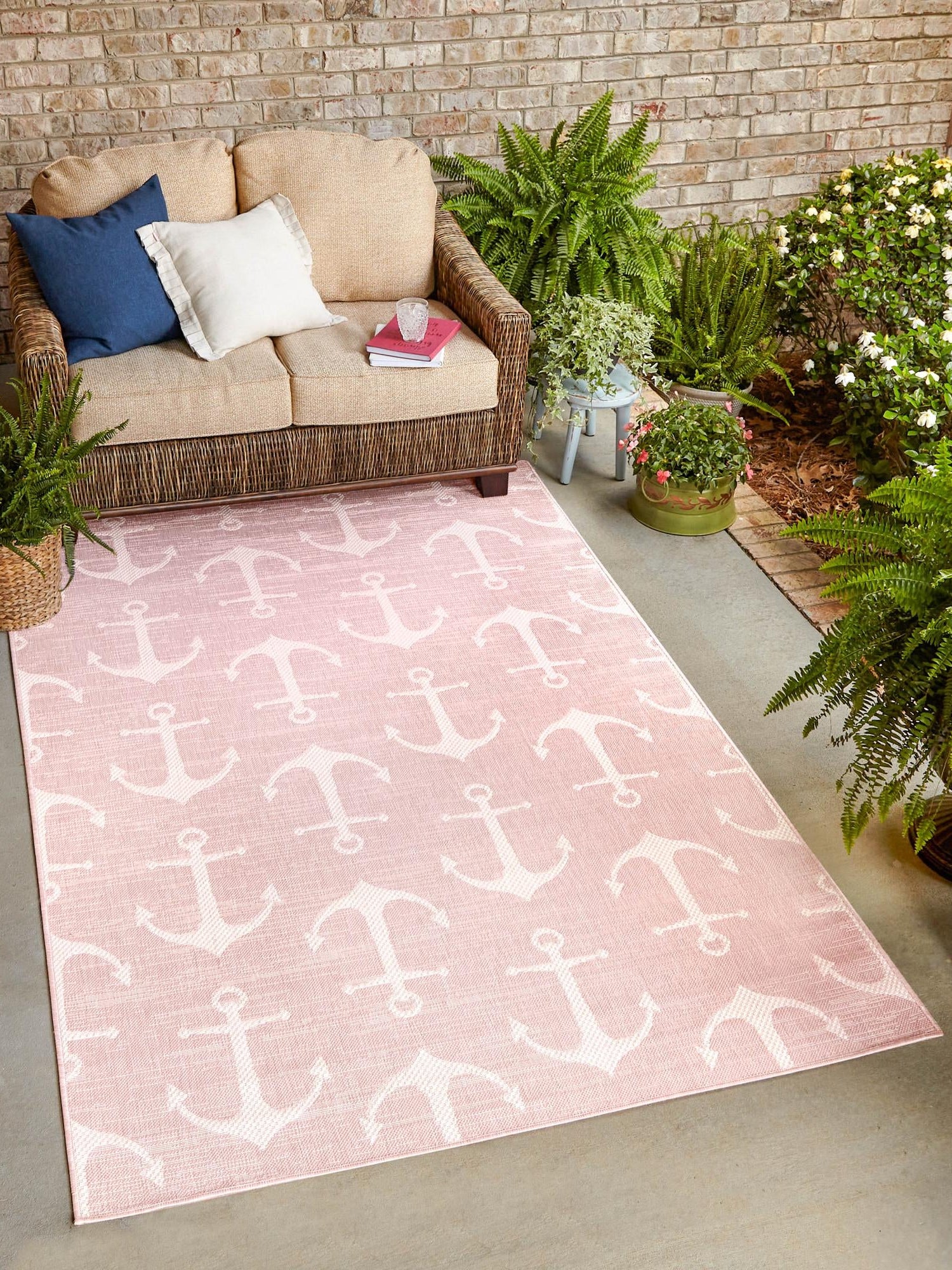 Pink 1' 4 x 1' 4 Outdoor Coastal Sample Area Rug Weather Resistant for Patio, Deck, Terrace, Balcony, Porch 100% Polypropylene Coastal Decor Carpet for Sale at Rug Engine