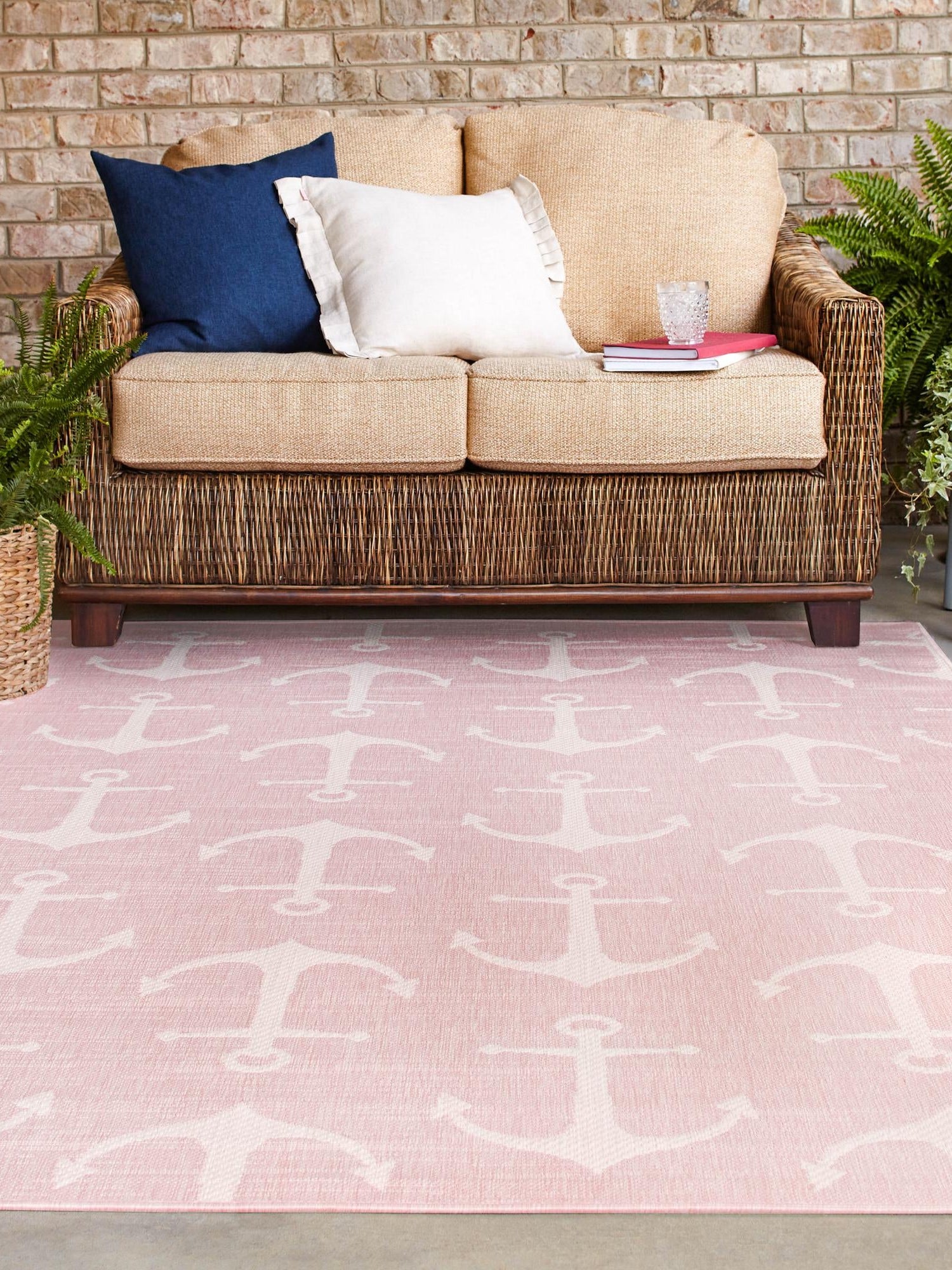 Pink 5' 3 x 8' Outdoor Coastal Rectangle Area Rug Weather Resistant for Patio, Deck, Terrace, Balcony, Porch 100% Polypropylene Coastal Decor Carpet for Sale at Rug Engine