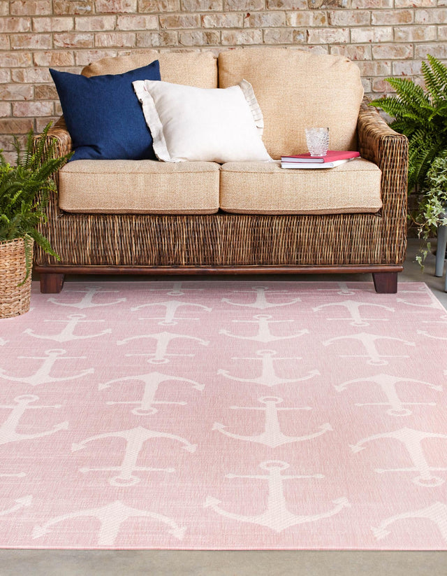 Pink 5' 3 x 8' Outdoor Coastal Rectangle Area Rug Weather Resistant for Patio, Deck, Terrace, Balcony, Porch 100% Polypropylene Coastal Decor Carpet for Sale at Rug Engine